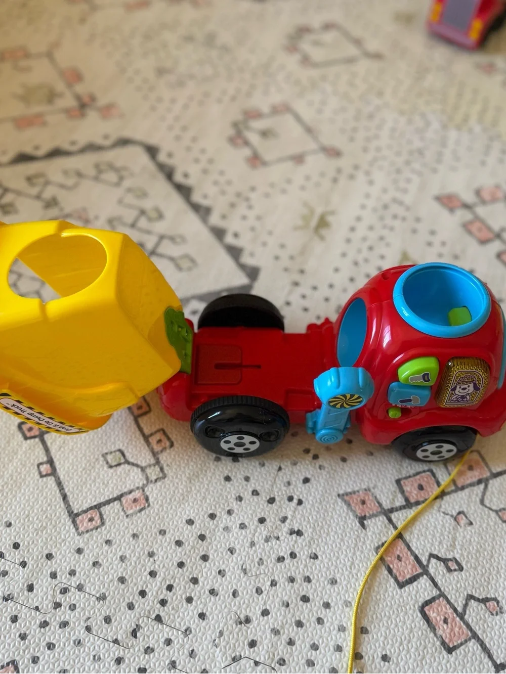 Bright Yellow & Red Pull-Along Dump Truck Toy for Early Learning